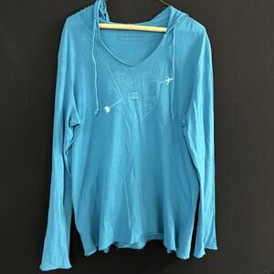 Life Is Good Woman’s XL Light Hoodie Long Sleeve Blue Cotton Pullover Top EUC